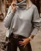 女性のニットティープラスサイズの女性セーターファッション女性のタートルネックプルオーバーボタン長袖ルーズニットセータートップス220914