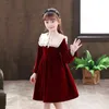 Девушка девочка с длинным рукавом детская одежда корейская подростка вечеринка Принцесса весенние дети рождественские платья красные черные 4-14y 0913