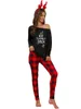 Dames tweedelige broek Dames Slaap Top Kerstpak Ronde Kraagletters Plaid Print losse elastische huiskleding