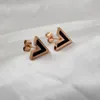 V Letter Studs Earrings for Women Black Rose Gold Fashion Design Titanium Steel Simple Statement Vintage 316L Stainless Steel Jewelry Never Fade Not Allergic