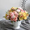 Faux Floral Greenery 30cm różowy jedwabny jedwabny jedwabia sztuczne kwiaty Bukiet 5 Duża głowa i 4 pąki