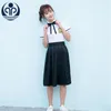 Clothing Sets Tennager School Uniform Girls Students Wear Adolescent Sweet Clothes Plus Size Navy Straps Teenager D-0566