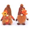 Festlig höst Thanksgiving Buffalo Plaid Gnome Plush Tomte Swedish med Pumpkin Sunflower Harvest Autumn Home Decor XBJK2209