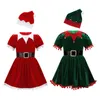 Menina crianças meninas natal cosplay santa traje borla princesa com chapéu cinto crianças vestidos de festa de ano novo