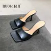 Nya sommarkvinnor Sandaler Square Toe Ladies Heel Mules Sexiga tunna höga klackar Sandaler tofflor kvinnliga modekvinna skor