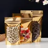 Envoltura de regalo 100 piezas Stand up Resellable Clear Front Gold Zipper Packaging Bag Hecho a mano Snack Maíz Café Chocolate Fruta seca Regalos Bolsas 220913