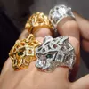 Pierścionki ślubne Kobieta lub punkowe duże pierścienie lamparta utwardzone AAA Cubic Zirconia Stone Animal Hollow Panther Ring Biżuter