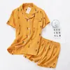 Women's Sleepwear Women Pajamas Set Summer Comfort Gauze Cotton Turn-down Collar Sleepwear Set Ladies Thin Loose Cartoon Carrot Printed Homewear 220913