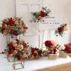 Faux Floral Greenery Artificial Wedding Flower Row Background Wall Decoration Welcome Sign Arrange Props Fake Flower Ball Table Center Party Stage J220906