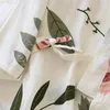 Pigiama da donna in stile kimono con stampa rosa da donna Set da pigiama con scollo a V sottile e maniche a tre quarti Garza di cotone 2 pezzi Indumenti da notte allentati Homewear 220913