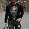 Herr t-skjortor skräck fyrkantig bomullsmaterial Män o hals långärmad casual t-shirt 3D digital tryck smal tröja