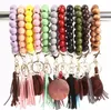 Quasten-Perlen-Holzarmband-Schlüsselanhänger, DIY-Holz-Schlüsselanhänger, Armband mit Fransen-Schlüsselanhänger für Frauen, 13 Farben