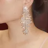 Orecchini pendenti con strass lucidi e ciondoli a forma di lisca di pesce per gioielli di moda da donna Boho Maxi Statement Accessory