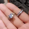 Juego de anillos de boda para mujer Deslumbrante anillo de lujo con circonita cuadrada