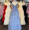 Ruffles Prom Dress 2023 Glitter Tulle Split Layer Gonna Lady Formal Evening Wedding Party Gown Homecoming Court Pageant Gala Runway Red Carpet 2k23 Blush Lavanda