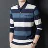 Men's Polos MLSHP Autumn Winter Long Sleeve Striped Polo Shirts Fashion Turn Down Collar Knitted Business Loose Casual Man Tops 3XL 220914