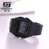 Armbanduhren Herren Retro Business Watch LED-Anzeige Figur zeigen Edelstahlband Persönlichkeit Armbanduhr Digital Alarm Stoppuhr 0262