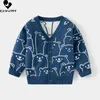 Pullover Autumn Winter Kids Cardigans Sweater Baby Boys Cartoon Bear Jacquard Single-breasted V neck Knit Cardigan Sweaters Coat Clothing 0913