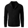 Chandails pour hommes Cardigan à col châle pour hommes, coupe cintrée, tricot torsadé, boutonné, pull en laine mérinos noire, 220914