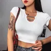 Tanks pour femmes 2022 Summer Ladies Cha￮ne Hollow Color Couleur Sling Sexy Auto-culture nombril D￩but d￩contract￩ T-shirt All-Match