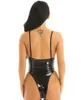 Womens Wetlook Catsuit Costumi pvc ecopelle Lingerie Sexy Clubwear Danza Cinghie senza spalline Body aderente Body