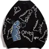 Męskie swetry swetra mężczyźni harajuku moda dzianina Hip Hop Streetwear dinozaur kreskówka pullover ponadwymiarowa swobodna para oneck vintage Sweters 220914