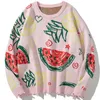 Men s Sweaters Hip Hop Sweater Men Colorful Pineapple Heart Graffiti O Neck Knitted Jumpers Casual Fashion Tops Couple Loose Cozy Streetwear 220913