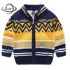 Pullover yauamdb أطفال سفن الصوفية الشتوية المتماسكة 5-13y الأولاد مخططة كارديجان o-neck zipper long add add wool أطفال ملابس ly57 0913