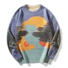 Mężczyzn Swetery Hip Hop Knited Sweter Harajuku Streszczenie Graffiti Pritned Tops Oważne swobodne pulovery na szyję unisex zimowe streetwear l220913