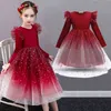 Vestidos rojos de Navidad para niñas, vestido tutú de malla de tul de manga larga para niños, disfraz de fiesta de boda de princesa, ropa de invierno para niños 0913