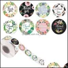 Autocollants adhésifs 500pcs / rouleau rond floral merci autocollants scrapbooking pour emballage joint étiquettes autocollant personnalisé décoration mariage Dhjhg