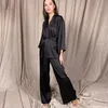 Damska odzież sutowa Xikuo Solidna piżama dla kobiet luźne i wygodne satynowe satynowe kardigan koronkowy szlafrok damski zestawy sukni domowej 220913