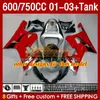 OEM Fairings & Tank For SUZUKI GSXR600 750CC GSXR-750 K1 2001-03 152No.19 600CC GSXR 600 750 CC GSXR750 01 02 03 GSXR-600 2001 2002 2003 Injection Mold Fairing dark red blk