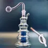 Quemador de aceite de vidrio de 5 pulgadas Tubos de agua Bong Cachimba gruesa Reciclador de Pyrex Dab Bongs Percolador de matriz de jaula de pájaros de gran tamaño en línea con tubo y manguera de quemador de aceite de vidrio macho de 10 mm