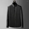 Men's Casual Shirts Men's Luxury Golden Striped Business Men 2022 Autumn Long Sleeve Slim Social Party Formal Dress Streetwear