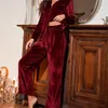 Women's Sleepwear Two-piece women's home wear pajama pants suit gold velvet large size loose warm comfortable long-sleeved trousers 220913