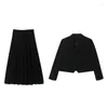 Clothing Sets Female JK Uniform Suit Black Class Autumn Jacket Japanese High School Students Waist Long Pleated Skirt Two-piece Set