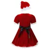 Menina crianças meninas natal cosplay santa traje borla princesa com chapéu cinto crianças vestidos de festa de ano novo