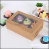 Cupcake Bread Box Kraft Paper Cupcake Bakery Cake Container med Insert Display Window Dessert Storage Boxes Party Gift Case Drop Del Dhaja