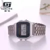 Armbanduhren Herren Retro Business Watch LED-Anzeige Figur zeigen Edelstahlband Persönlichkeit Armbanduhr Digital Alarm Stoppuhr 0262