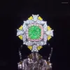 Anneaux de mariage Square Engagement Promise Ring Femme Crystal Crystal Full Full Stone Green Zircon Openter pour les femmes bijoux de mariée6132308