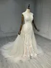 Vintage Hochzeitskleid Backless V-Ausschnitt Hand Perlen Spitze A-Line Hochzeit Braut YY60012