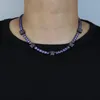 Hip Hop Tennis Chains Mens Necklace Spring Buckle Purple 18k Real Gold Bling Graduated