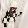 Girls Winter Spring Pullover Knitting Sweater Kids Casual Loose Tops Teens Children mode Black White Plaid kläder 0913