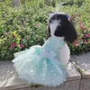 Dog Apparel 2022 Luxury Handmade Pet Clothes Green Butterfly Embroidered Lace Bow Sequin Princess Party Dresses Puppy Outfits Coats