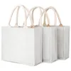 Shopping Bags 3Pcs White Burlap Tote Jute With Handles & Laminated Interior Wedding Bridesmaid Gift Bag Reusable Grocery