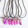 Natural Stone Hexagonal Prism Formhänge Halsband Reiki Healing Crystal Red Purple Stripe Agate Charms Halsband för kvinnliga smycken