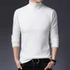 Herrtröjor män märke hög hals stickad pullover botten skjorta ankomster manliga mode casual smal fast färg stretch ull tröja 220914