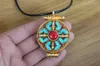 Pendant Necklaces PN141 Ethnic Tibetan Buddhism Prayer Box Gau Handmade Nepalese Copper Golden Stone 37mm Round Amulet