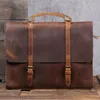 Briefcases 2022 Genuine Leather Men's Handmade Vintage Designer Crazy Horse Laptop Pc Business